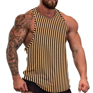 Men's Tank Tops Striped Print Summer Top Orange And Black Line Gym Man's Printed Sportswear Sleeveless Shirts Big Size 4XL 5XL