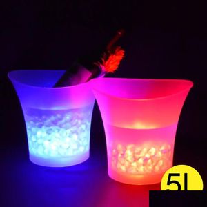Ice Buckets And Coolers 5L 6 Color Led Bucket Waterproof Plastic Light Up Champagne Beer For Bars Nightclubs Drop Delivery Dhar9