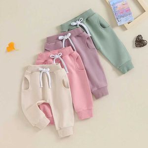 Trousers 10-10-05 Lioraitiin 0-3Y baby girl pants solid color elastic waist soft toddler Trousers spring and autumn casual sports pants jogger d240517