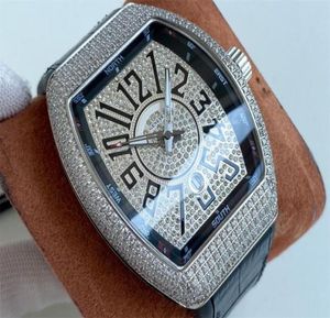 Men039s full diamond watch automatic mechanical movement blue light coated glass cow belt bottom rubber folding buckle 54 42m4829022