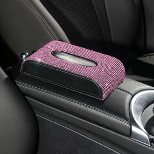 Ny Bling Crystal Tissue Pu Leather Auto Paper Box Holder Cover Case Tray Car Accessories for Home Office