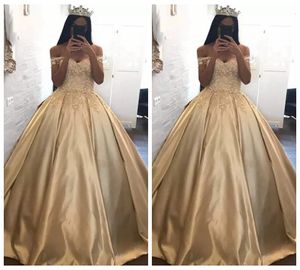 2019 Apliques de renda fora do ombro Quinceanera vestidos de espartilho personalizado vestido de baile devagar plus size árabe