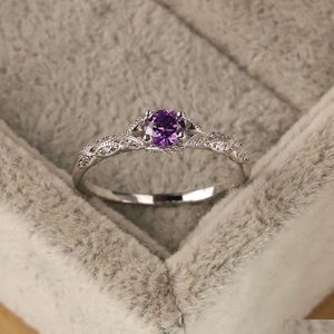 Bandringar 2023 S925 Sterling Sier Light Luxury Style Amethyst Zirconia Womens Ring Simple Gem i Europa och Amerika släpp leverans Je Dhrgq