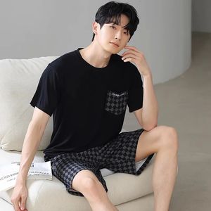 Masculino verão casual sleepwears fatos de roupas domésticas 2pcs camiseta modal e shorts de pijamas de tamanho grande masculino l5xl pjs pijama 240428