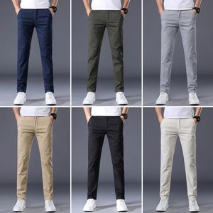 7-kolorowe męskie klasyczne stałe kolor letni cienki zwykłe spodnie biznesowe elastyczne bawełniane ultra-cienkie marki mens spodni 240430