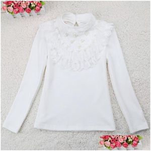 Kinderhemden Frühling Herbst Winter Perlen Spitze Bogen Langarm School Girl Bluse Hemd für Baby -Mädchen Tops und Blusen jw3118a 220808 dro dhjnp