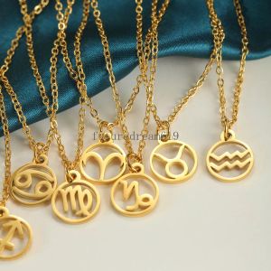 Fashion Zodiac Jewelry Stainless Steel Horoscope Necklace Custom 18k Gold Plated Minimalist Astrology Symbol Necklace For Women