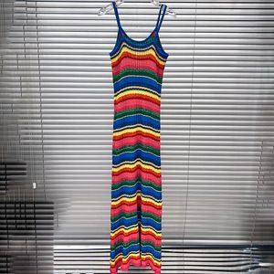 Multicolor Stripe Tank Dress Women Knitted Vest Dress Luxury Designer Slim Knitwear Sexy Sling Summer Casual Dresses