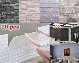 10個の自己添付3Dパネル壁紙防水フォーム壁ステッカータイルレンガリビングルームテレビ背景3835cm 2109105029372