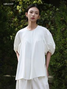 Women's Polos Cakucool Loose Summer Lantern Sleeves Irregular T-shirt Solid Black And White Comfortable Fashion Women