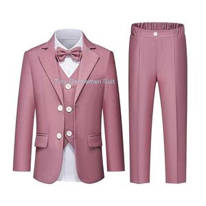 Ternos de meninos traje formal rosa conjunto de casamento infantil festas de aniversário de fotografia figurino infantil calças de colete blazer