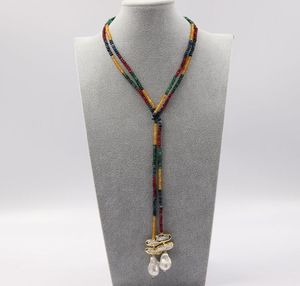 Guaiguai smycken naturlig odlad vit biwa pärla mix färg jade kedja lång halsband barock pärlhänge för kvinnor4765300