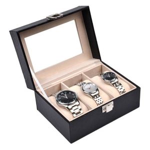 Hot Watch Box 2 3 Grids Black PU Leather Jewelry Box Watch Winder Organizer Case Storage Display Holder Gift 295m