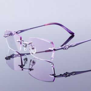 Sunglasses Women Reading Glasses Rimless Frame Purple Female Hyperopia High Clear Lens Frameless Ladies For Elderly Presbyopic Eye 211L