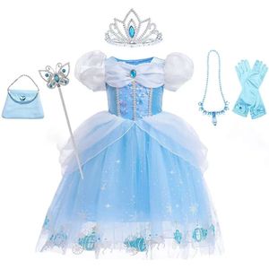 Centro principessa carino Cenerentola Cenerentola per ragazze vestito Abito da ballo manica per maniche per sbuffo di Halloween L2405