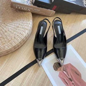 Dress Shoes Designer Luxury 100 real leather heels shoes woman designer slingback Dress Shoes Women Pump sandals 75mm Highheeled Wedding sandal Fashion new party sh