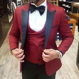 Summer Bourgogne Mens Suits 3 Pieces Slim Fit Groom Tuxedos For Man Wedding Suits Formal Office Blazerjacket Vest Pants 268C