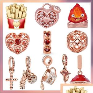 Loose Gemstones Bamela 925 Sterling Sier Heart Shaped Rose Gold Charm Coffee Cup Bead Diy For Original Bracelet Jewelry Women Gift D Dhsje