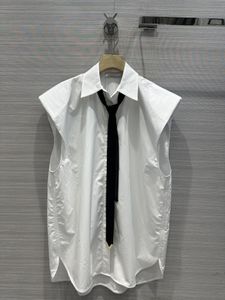 Ärmelloses Casual Anzug Krawatte weißes Hemd 2024 Neue Frühlings Sommer Revers Neck Mody Damen Blusen Designer Tops 0517-5