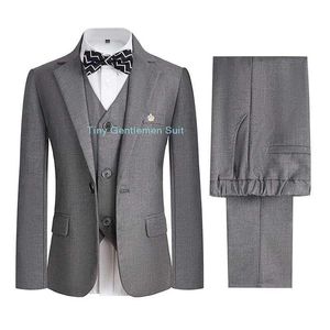 Suits Boys Formal Solid Color Dress Suit Set Children Wedding Birthday Photography Costume Kids Blazer Vest Pants Bowtie Outfit Y240516