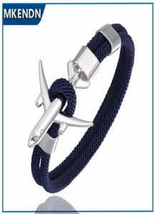 MKENDN Fashion Airplane Anchor Bracelets Men Charm Rope Chain Paracord Bracelet Male Women style Wrap Metal Sport Hook X07064349063