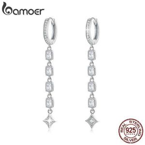 Dangle Chandelier BAMOER 925 Sterling Silver Classic Square AAAA CZ Long Pendant Earrings for Wedding Womens Exquisite Jewelry Christmas Gift d240516