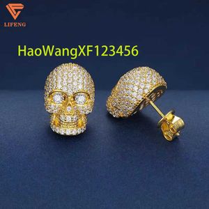 Design mais recente jóias finas 925 prata esterlina de alta qualidade Bling Skull Studs Hiphop Iced Out VVS Brincos Moissanite