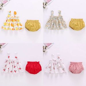 Sommer-Baumwoll-Neugeborenen-Baby für Mädchen Cartoon Blumendruck ärmellose Kleid zweiteilige Sets Babykleidung 0-2 Jahre alte L2405