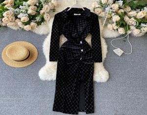 ew Women Elegant Velvet Dress Korean Fashion Notched Long Sleeve Ruched Slim Vintage Bodycon Dress Sexy Split Party Dresses 20227721890