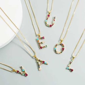 Pendant Necklaces 26 English Letter Necklace Womens 2020 New Bohemian Style Colored Necklace Copper Plated Gold Necklace J240516