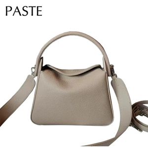 Elegante 100% natürliche Togo Cowhide Leder -Tasche Breite Trägerinnen weibliche Umhängetasche grau schwarzer Arzt Luxus Mädchen Handtasche 240509