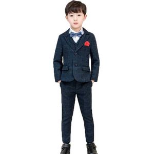 Suits Kids Wedding Jacket Vest Pants Clothing Set Flower Boys Formal Blazer Suit Children Prom Groom Costume Piano Performance Dress Y240516