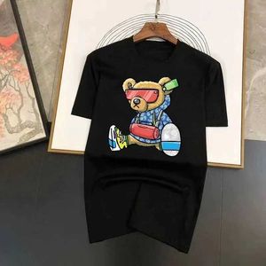 Herren-T-Shirts Baumwolle Anime Bär Print T-Shirt Mens Plus Size T-Shirt Fashion Casual Short Sleeve Summer Cotton atmable T-Shirt Streetwear J240515