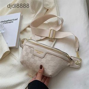 Women Waist Packs Wide Strap Crossbody Chest Bag Female Elegant Plaid Pu Leather Ladies Stylish Fanny Pack 220621