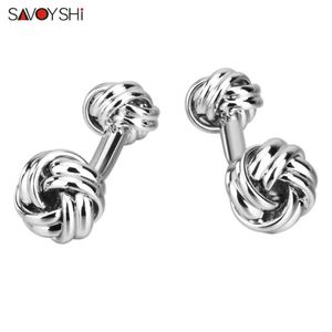 Манжеты ссылки Savoyshi Fashion Silver Twisted Узел Мужские рубашки матчи высококачественные овальные запонки подарки дизайн бренда дизайн ювелирные изделия