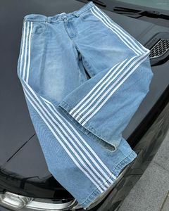 Frauen Jeans Harajuku Einfachheit Seitenstreifen Trendy Marken Blau Wash Unisex Sport Y2K Paar Streetwear Straight Denim Hosen
