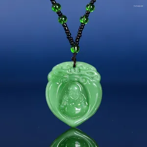 Estatuetas decorativas excelentes pendentes felizes de Buda abençoar deus colar de amuleto jade verde jade