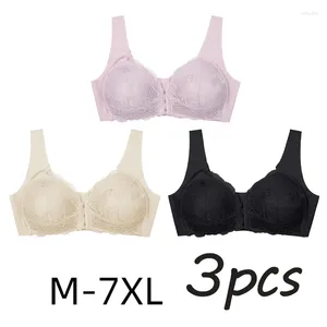 Staniki 3PCS Plus size Bra seksowna bralette top bieliznę push up M-7xl płynne koronkowe przednie zamykanie Brassiere bielizna kobieta