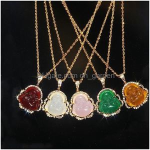 Pendant Necklaces Fashion Exquisite Maitreya Buddha Necklace Inlaid With Shiny Zircon Crystal Base Ladies Lucky Amet Fortune Jewelry D Otf6Q