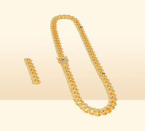 Tennis Miami Cuban Link Chain Necklaces 13mm Full Bling Iced Out Crystal Rhinestones Silver Gold Color Fashion Jewelry Men Necklac2897642