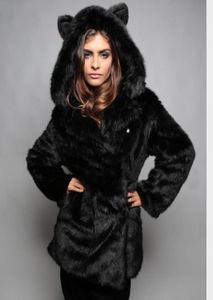Women039s più dimensioni039s Fallwinter europeo e americano Nuovo stile Orecchie con cappuccio di pelliccia con cappuccio a metà lunghezza Fux Furx Fur Coat4291234