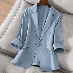 Hotlapel Fashion 2022 Blazer Woman Jacket Three Quarter Sleeve Slim Temperamento de Button Single Design Suit Coast for Business