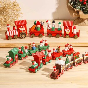Decorative Objects Figurines Christmas Wooden Train Merry Celebration Family Decoration 2023 Tree Navigation New Year Gifts H240516