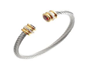 Brand Titanium Steel Cable Cuff Bracelet Birthstone Zircon Bangle Jewelry for Men Women2602427