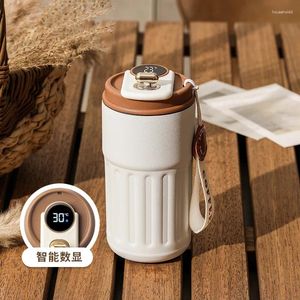 Vattenflaskor 450 ml resekopp med temperatur Display Rostfritt stål Vakuum Portable Kaffe sommar- och vinter födelsedagspresent