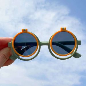 Boys Girls New Lovely Round Frame Flip Sunglasses for Baby UV Protection Beach Outdoor Children Cute Shades Eyewear