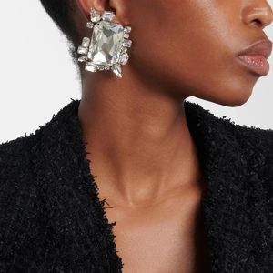 Ryggar örhängen stor kristall fyrkantig öronklipp utan piercing för kvinnor modevisning geometrisk strass bröllop gåva