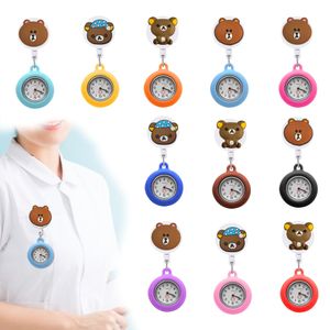 Armbanduhren Braunbär-Clip-Taschenuhren auf Pflege Uhr Brosche FOB für medizinische Arbeiter Krankenschwester Pin-On-Drop-Lieferung otirx