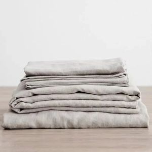 3PCS 100% Zestaw Linen Linen Arkusz Naturalny arkusze łóżka Lleny 2 Poduszki Błębia miękka część pościeli w części łóżek płaski 240517