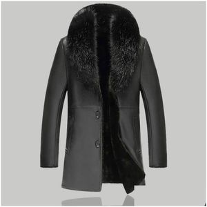 Mens Leather Faux Winter Jackets Men Casual Fur Collar Coats Motorcycle Jacket Long Black Clothing Drop Delivery Apparel Outerwear Dhns4